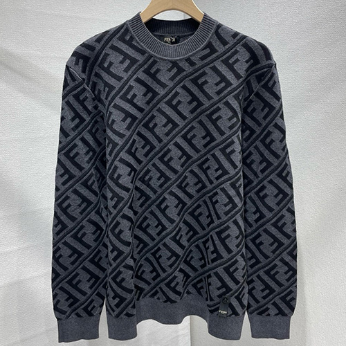 [홍콩명품,FENDI] 펜디 25SS 로고 FF패턴 니트 스웨터 (다크그레이), BM23871, JL, 레플리카의류,미러급사이트