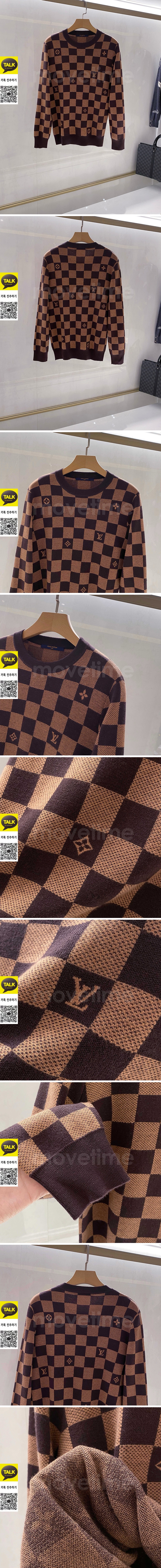 [홍콩명품.LOUIS VUITTON] 루이비통 25SS 로고 다미에 니트 스웨터 (브라운), BM23935, 레플리카의류,미러급사이트