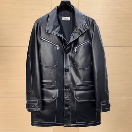 [가격문의][홍콩명품.Hermes] 에르메스 25SS 로고 레더 가죽 카라 코트 자켓 (블랙), BM23937, 레플리카의류,미러급사이트