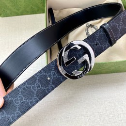 [홍콩명품.Gucci] 구찌 25SS 로고 GG Supreme 레더 가죽 벨트 (블랙-2버클), 3.8cm, BT1478, 명품레플리카,인터넷쇼핑몰,남자명품,해외직구