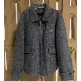 [홍콩명품,PRADA] 프라다 25SS 삼각로고 캐시미어 카라 집업 자켓 (다크그레이), BM23986, X2, 레플리카의류,미러급사이트