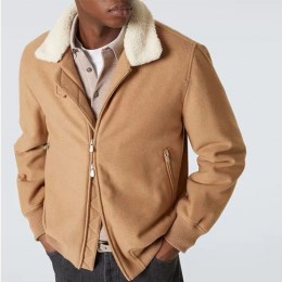 [홍콩명품.Brunello Cucinelli ] 브루넬로 쿠치넬리 25SS 로고 시어링 캐시미어 봄버 자켓 (카라멜), BM24010, PG, 레플리카의류,미러급사이트