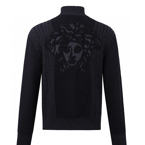 [홍콩명품.VERSACE] 베르사체 25SS 로고 하이넥 집업 니트 가디건 자켓 (블랙), BM24032, JL, 레플리카의류,미러급사이트
