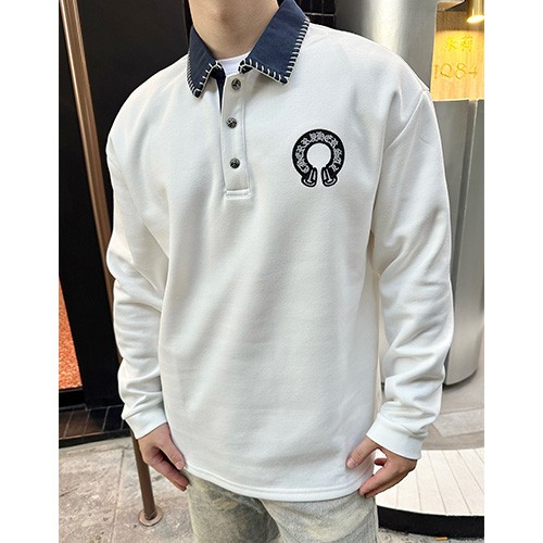 [홍콩명품.Chrome Hearts] 크롬하츠 25SS 로고 자수 카라 폴로 긴팔 티셔츠 (2컬러), BM24052, KK, 레플리카의류,미러급사이트