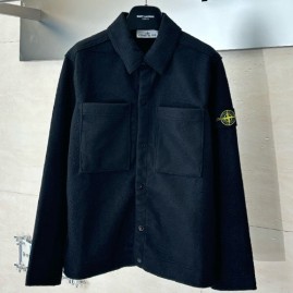 [홍콩명품.Stone Island] 스톤아일랜드 25SS 로고 탈부착 울 남방 셔츠 (블랙), BM24055, KK, 레플리카의류,미러급사이트