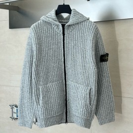 [홍콩명품.Stone Island] 스톤아일랜드 25SS 로고 탈부착 니트 집업 자켓 (그레이), BM24060, KK, 레플리카의류,미러급사이트