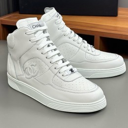 [홍콩명품.CHANEL] 샤넬 25SS 로고 레더 가죽 하이탑 스니커즈 운동화 (화이트), SE5962, S3, 명품스니커즈,운동화,구두,로퍼,하이탑,신발