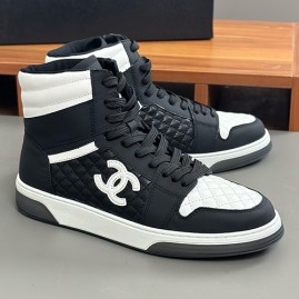 [홍콩명품.CHANEL] 샤넬 25SS 로고 레더 가죽 하이탑 스니커즈 운동화 (블랙-화이트), SE5963, S3, 명품스니커즈,운동화,구두,로퍼,하이탑,신발