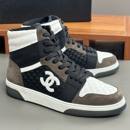 [홍콩명품.CHANEL] 샤넬 25SS 로고 레더 가죽 하이탑 스니커즈 운동화 (블랙-브라운-화이트), SE5964, S3, 명품스니커즈,운동화,구두,로퍼,하이탑,신발