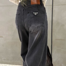 [홍콩명품,PRADA] 프라다 25SS 삼각로고 여성 오버핏 데님 팬츠 진 청바지 (2컬러), BM24100, TBG, 레플리카의류,미러급사이트