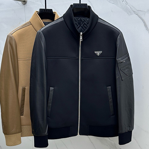 [홍콩명품,PRADA] 프라다 25SS 삼각로고 터틀넥 레더 가죽 레이어드 봄버 자켓 (2컬러), BM24207, HH, 레플리카의류,미러급사이트