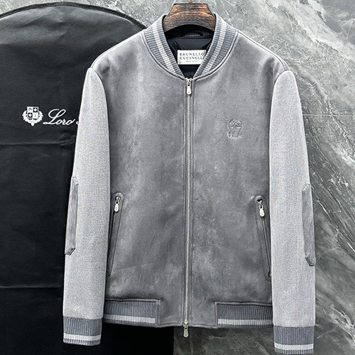[홍콩명품.Brunello Cucinelli ] 브루넬로 쿠치넬리 25SS 로고 자수 레더 가죽 다운 패딩 봄버 자켓 (3컬러), BM24226, HH, 레플리카의류,미러급사이트