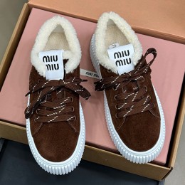 [홍콩명품,MIU MIU] 미우미우 25SS 로고 여성 시어링 레더 가죽 스니커즈 운동화 (2컬러), SE5982, GHS, 명품스니커즈,운동화,구두,로퍼,하이탑,신발
