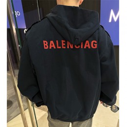 [홍콩명품.BALENCIAGA] 발렌시아가 25SS 로고 프린트 레이어드 후드 데님 자켓 (블랙), BM24285, JL, 레플리카의류,미러급사이트