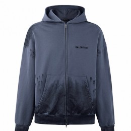 [홍콩명품.BALENCIAGA] 발렌시아가 26SS 로고 자수 워싱 후드 집업 자켓 (블루), BM24313, JL, 레플리카의류,미러급사이트