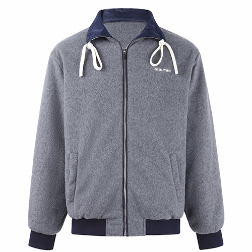 [홍콩명품,MIU MIU] 미우미우 26SS 로고 나일론 리버서블 카라 봄버 자켓 (네이비-그레이), BM24314, JL, 레플리카의류,미러급사이트