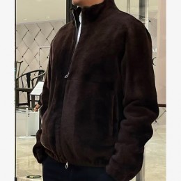 [홍콩명품.Loro Piana] 로로피아나 26SS 로고 퍼 레더 가죽 봄버 자켓 (브라운), BM24322, TOM, 레플리카의류,미러급사이트