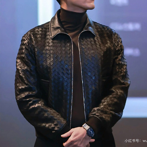 [홍콩명품.BOTTEGA VENETA] 보테가베네타 26SS 로고 인트레치아토 레더 가죽 카라 봄버 자켓 (블랙), BM24334, TOM, 레플리카의류,미러급사이트