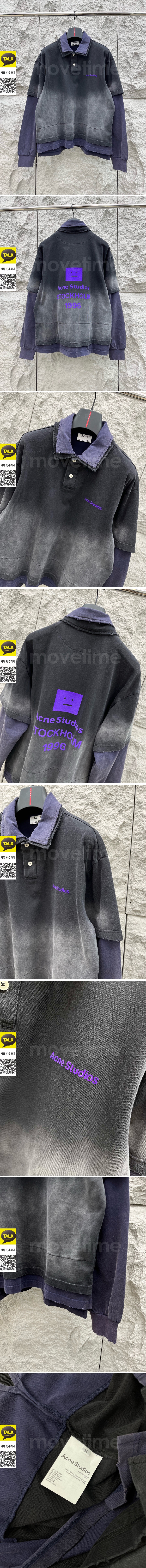 [홍콩명품.ACNE STUDIO] 아크네스튜디오 26SS 로고 워싱 빈티지 3톤 카라 긴팔 티셔츠 (블랙), BM24405, 레플리카의류,미러급사이트