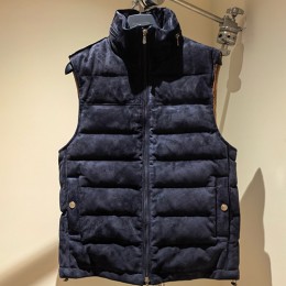 [홍콩명품.Brunello Cucinelli ] 브루넬로 쿠치넬리 26SS 로고 레더 가죽 다운 패딩 조끼 베스트 (네이비), BM24454, TOM, 레플리카의류,미러급사이트