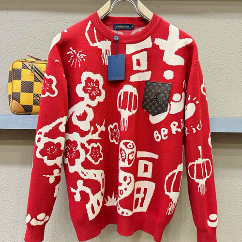 [홍콩명품.LOUIS VUITTON] 루이비통 26SS 로고 패턴 캐시미어 니트 스웨터 (레드), BM24572, 레플리카의류,미러급사이트