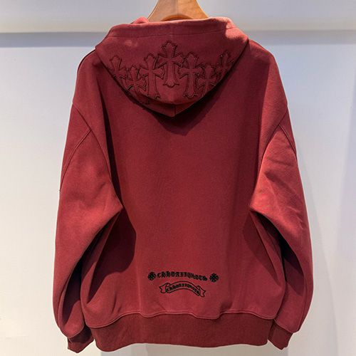 [홍콩명품.Chrome Hearts] 크롬하츠 26SS 로고 크로스 후드 티셔츠 (레드), BM24573, 레플리카의류,미러급사이트