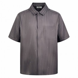[홍콩명품.YSL] 입생로랑 26SS 로고 스트라이프 반팔 남방 셔츠 (그레이), BM24660, JL, 레플리카의류,미러급사이트