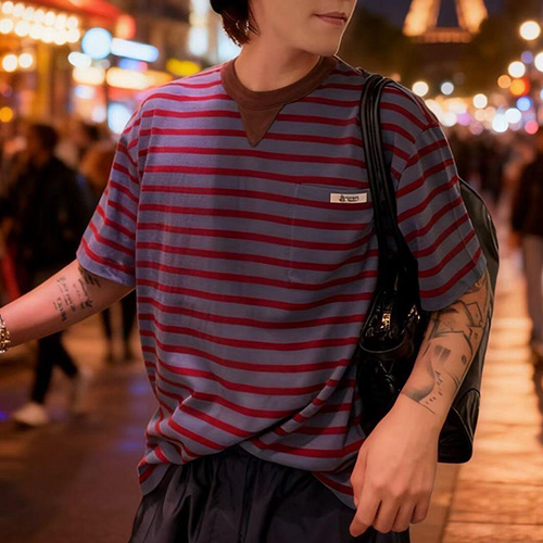 [홍콩명품,PRADA] 프라다 26SS 로고 스트라이프 반팔 티셔츠 (블루), BM24662, JL, 레플리카의류,미러급사이트