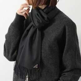 [홍콩명품,PRADA] 프라다 26SS 삼각로고 캐시미어 스카프 머플러 (블랙), ET3405, JL, 홍콩명품의류,구매대행,온라인명품