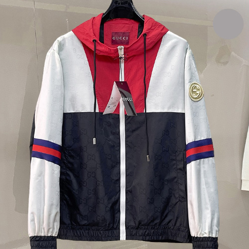 [홍콩명품.Gucci] 구찌 26SS 로고 GG수프림 후드 바람막이 자켓 (블랙-화이트-레드), BM24881, KSM, 레플리카의류,미러급사이트