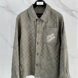 [홍콩명품.LOUIS VUITTON] 루이비통 26SS 로고 자수 다미에 울 남방 셔츠 (카키), BM24887, KSM, 레플리카의류,미러급사이트