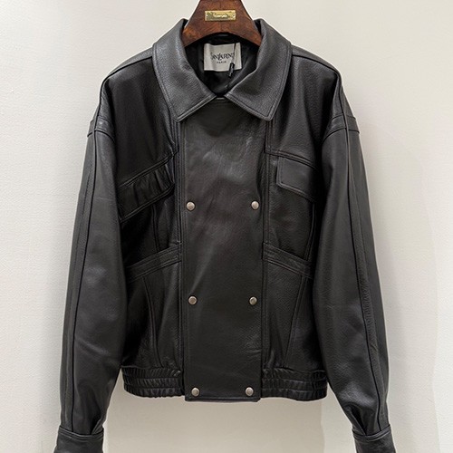 [홍콩명품.YSL] 입생로랑 26SS 로고 레더 가죽 카라 봄버 자켓 (블랙), BM25236, TOM, 무료배송