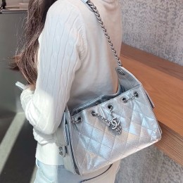 샤넬 로고 퀄팅 레더 가죽 토트백 크로스백 (실버-은장,2사이즈) 26SS