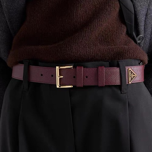 프라다 로고 Saffiano 레더 가죽 3.5cm 와인 벨트 (2컬러) 26SS