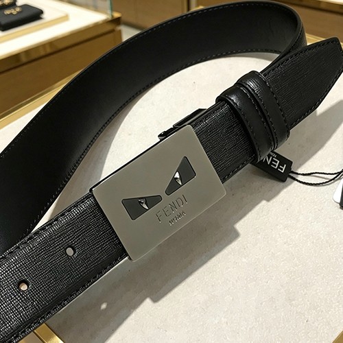 펜디 로고 몬스터아이 레더 가죽 리버서블 3.5cm 벨트 (블랙-은장) 26SS