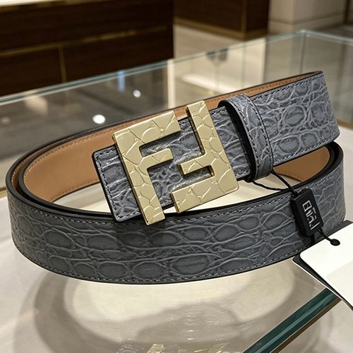 펜디 로고 FF 레더 가죽 3.9cm 벨트 (그레이-금장) 26SS