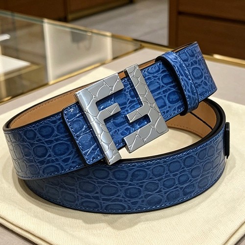 펜디 로고 FF 레더 가죽 3.9cm 벨트 (블루-은장) 26SS