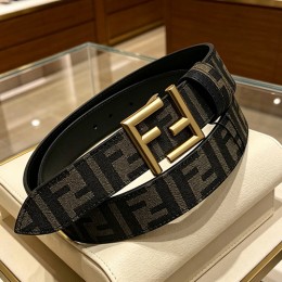펜디 로고 FF 레더 가죽 리버서블 3.5cm 벨트 (블랙-브라운-금장) 26SS