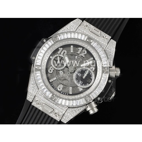 휴블럿 빅뱅 유니코 티타늄 풀 다이아몬드 스켈레톤 다이얼 | Hublot Big Bang Unico Titanium Full Diamonds ZF 1:1 Best Edition Skeleton Dial T Diamonds Bezel on Black Rubber Strap A1280