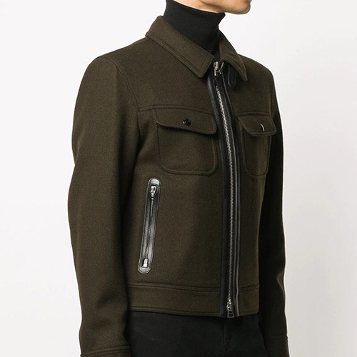 [홍콩명품.TOM FORD] 톰포드 25SS 로고 캐시미어 카라 집업 자켓 (카키), BM19409, TOM, 홍콩명품의류,구매대행,온라인명품