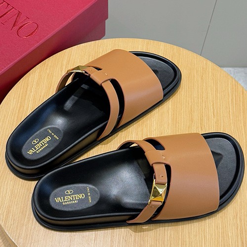 [홍콩명품.Valentino] 발렌티노 25SS 로고 레더 가죽 샌들 슬리퍼 (브라운), SE4884, S2, 명품스니커즈,운동화,구두,로퍼,하이탑,신발