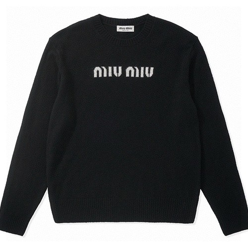 [홍콩명품,MIU MIU] 미우미우 25SS 로고 니트 스웨터 (블랙), BM21081, S1F, 홍콩명품의류,구매대행,온라인명품
