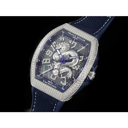 [홍콩명품시계.FRANCK MULLER] 프랑크뮬러 뱅가드 V45 풀 다이아몬드 베젤 실버 드래곤 블루 다이얼