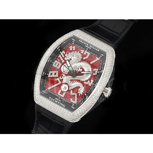 [홍콩명품시계.FRANCK MULLER] 프랑크뮬러 뱅가드 V45 풀 다이아몬드 베젤 실버 드래곤 레드 다이얼