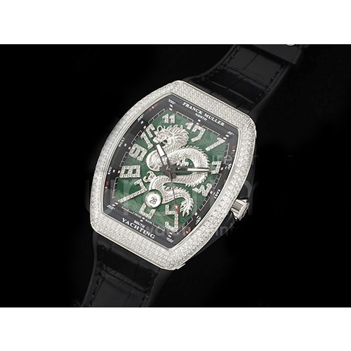 [홍콩명품시계.FRANCK MULLER] 프랑크뮬러 뱅가드 V45 풀 다이아몬드 베젤 실버 드래곤 그린 다이얼