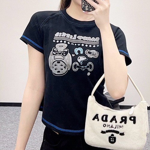 [홍콩명품.Hermes] 에르메스 25SS 로고 여성 쇼트 반팔 티셔츠 (2컬러), BM22163, JL, 레플리카의류,미러급사이트