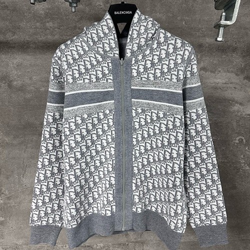 [홍콩명품,Christian Dior] 디올 25SS 로고 오블리크 니트 후드 집업 자켓 (그레이), BM22300, KK, 레플리카의류,미러급사이트
