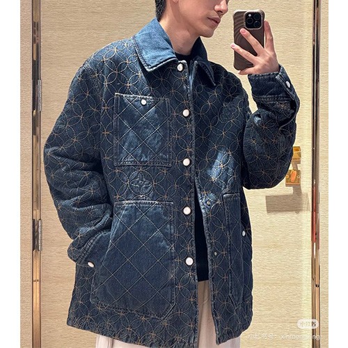 [홍콩명품.LOUIS VUITTON] 루이비통 25SS 로고 패턴 카라 데님 솜패딩 코트 자켓, BM22568, KB, 레플리카의류,미러급사이트