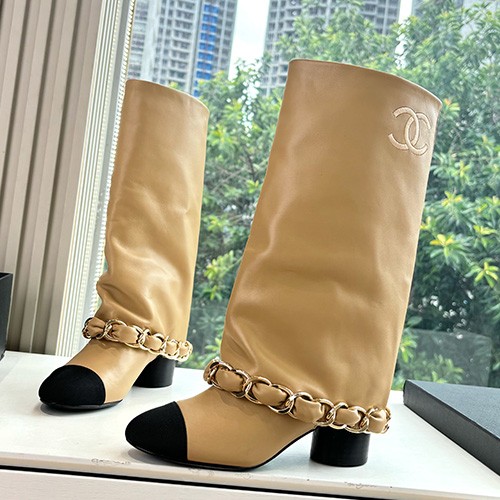 [홍콩명품.CHANEL] 샤넬 25SS 로고 여성 레더 가죽 5.5cm 굽 구두 부츠 (베이지), SE5746, GHS, 명품스니커즈,운동화,구두,로퍼,하이탑,신발
