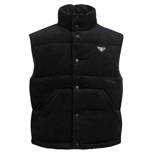 [홍콩명품,PRADA] 프라다 25SS 삼각로고 코드류이 골덴 다운 패딩 조끼 베스트 (블랙), BM23135, JL, 레플리카의류,미러급사이트